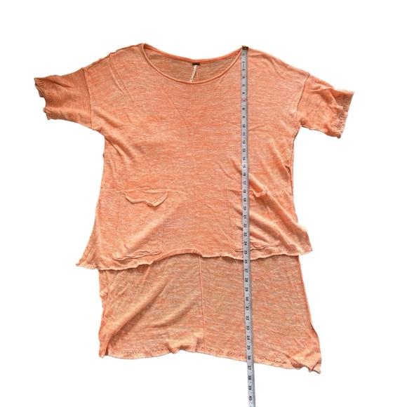 Free People Linen Blend Highlighter Orange High Low Step Hem Knit Top Sz S - Picture 13 of 14